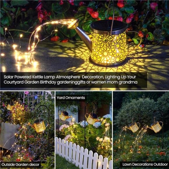 Solar Lights Outdoor Decorative Metal Solar Watering Can Lights Waterproof - Picture 2 of 7